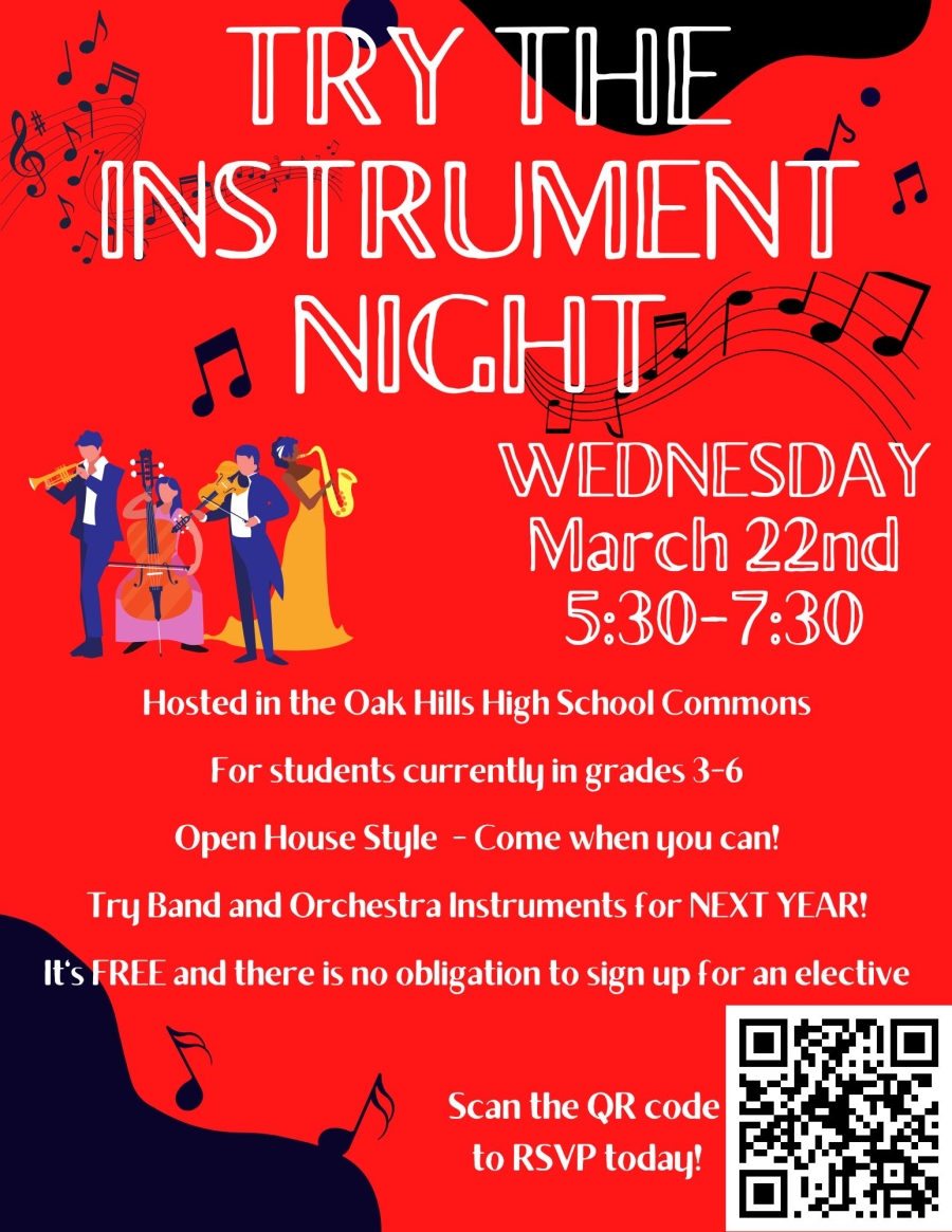 flyer for Try an Instrument Night on March 22